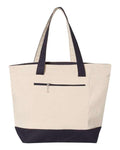Q-Tees Q1300 19L Zippered Tote - Natural/ Navy - front