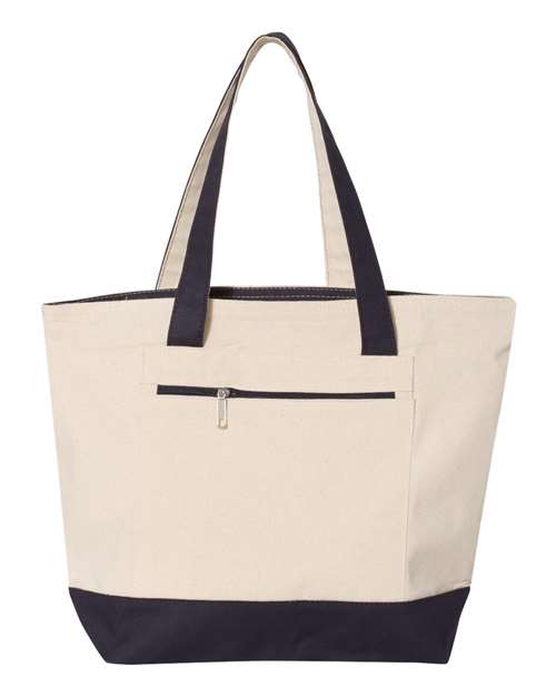 Q-Tees Q1300 19L Zippered Tote - Natural/ Navy - front