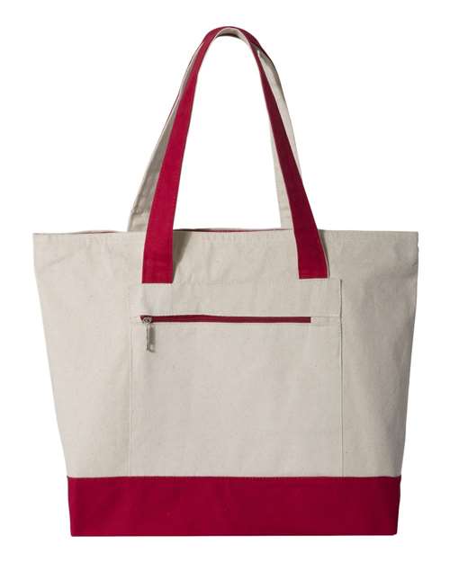 Q-Tees Q1300 19L Zippered Tote - Natural/ Red - front