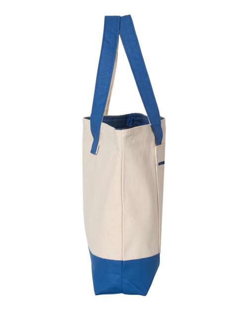 Q-Tees Q1300 19L Zippered Tote - Natural/ Royal - side