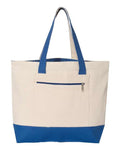 Q-Tees Q1300 19L Zippered Tote - Natural/ Royal - front