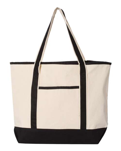 Q-Tees Q1500 34.6L Large Canvas Deluxe Tote - Natural/ Black - front