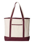 Q-Tees Q1500 34.6L Large Canvas Deluxe Tote - Natural/ Maroon - front