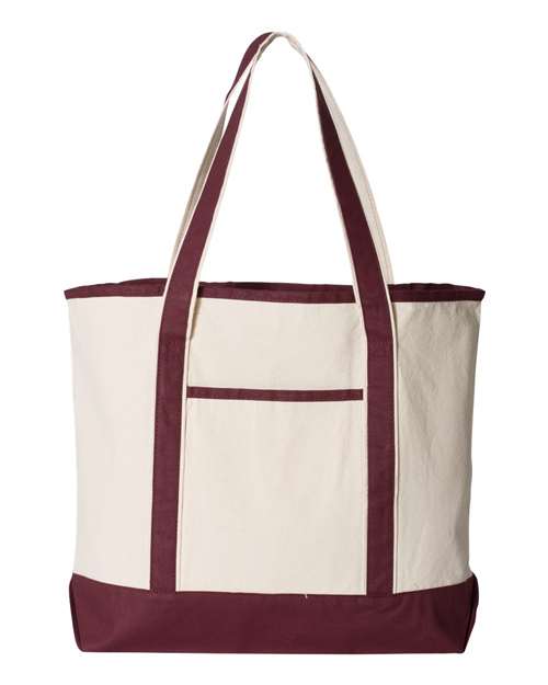 Q-Tees Q1500 34.6L Large Canvas Deluxe Tote - Natural/ Maroon - front