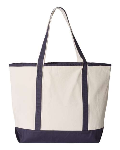 Q-Tees Q1500 34.6L Large Canvas Deluxe Tote - Natural/ Navy - back
