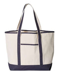 Q-Tees Q1500 34.6L Large Canvas Deluxe Tote - Natural/ Navy - front