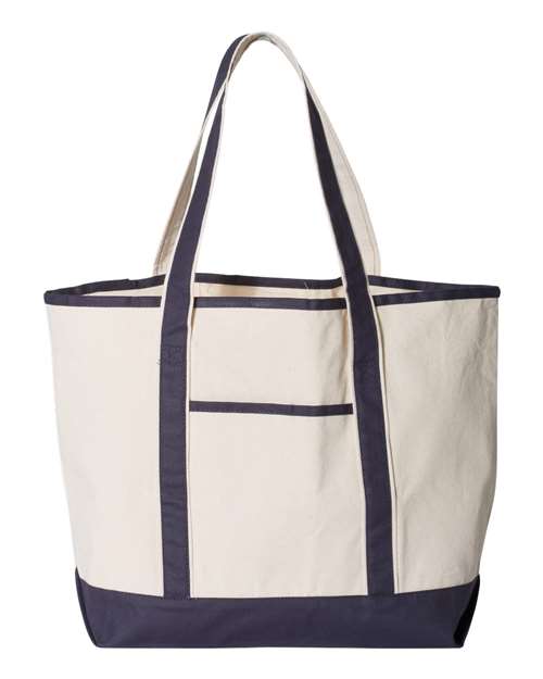 Q-Tees Q1500 34.6L Large Canvas Deluxe Tote - Natural/ Navy - front