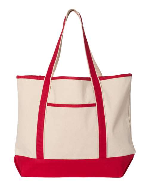 Q-Tees Q1500 34.6L Large Canvas Deluxe Tote - Natural/ Red - front