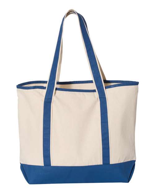 Q-Tees Q1500 34.6L Large Canvas Deluxe Tote - Natural/ Royal - back
