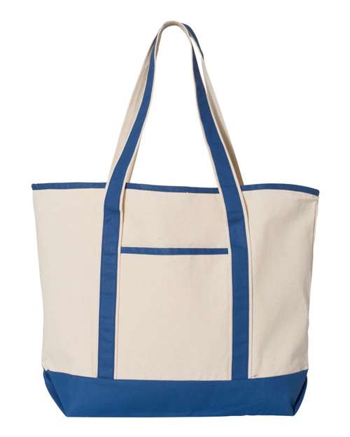 Q-Tees Q1500 34.6L Large Canvas Deluxe Tote - Natural/ Royal - front