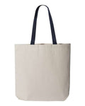 Q-Tees Q4400 11L Canvas Tote with Contrast-Color Handles - Natural/ Navy - front