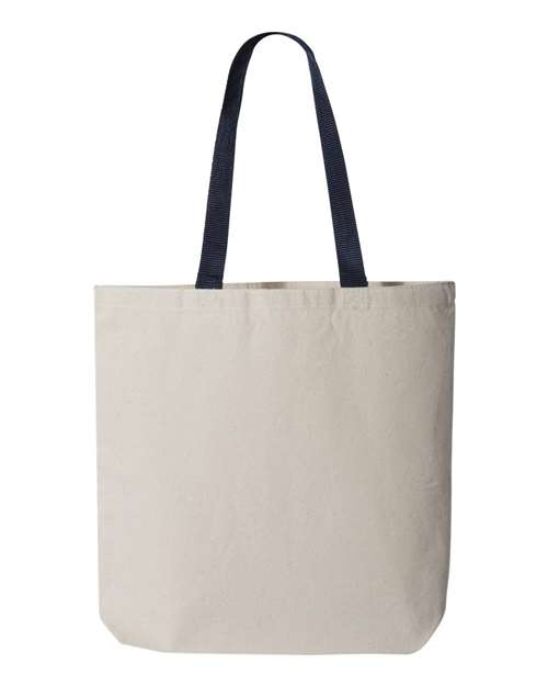 Q-Tees Q4400 11L Canvas Tote with Contrast-Color Handles - Natural/ Navy - front