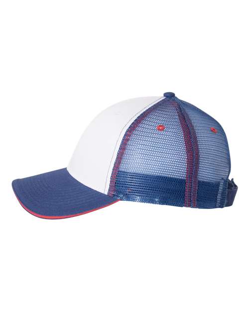 Valucap S102 Sandwich Trucker Cap - White/ Royal/ Red - side