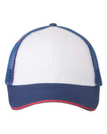 Valucap S102 Sandwich Trucker Cap - White/ Royal/ Red - front