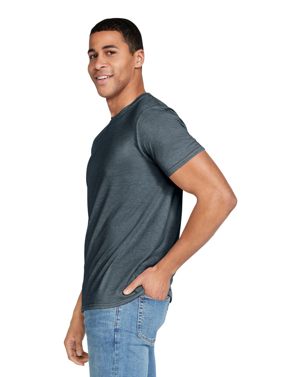 Gildan G640 Softstyle T-Shirt - Dark Heather - model side