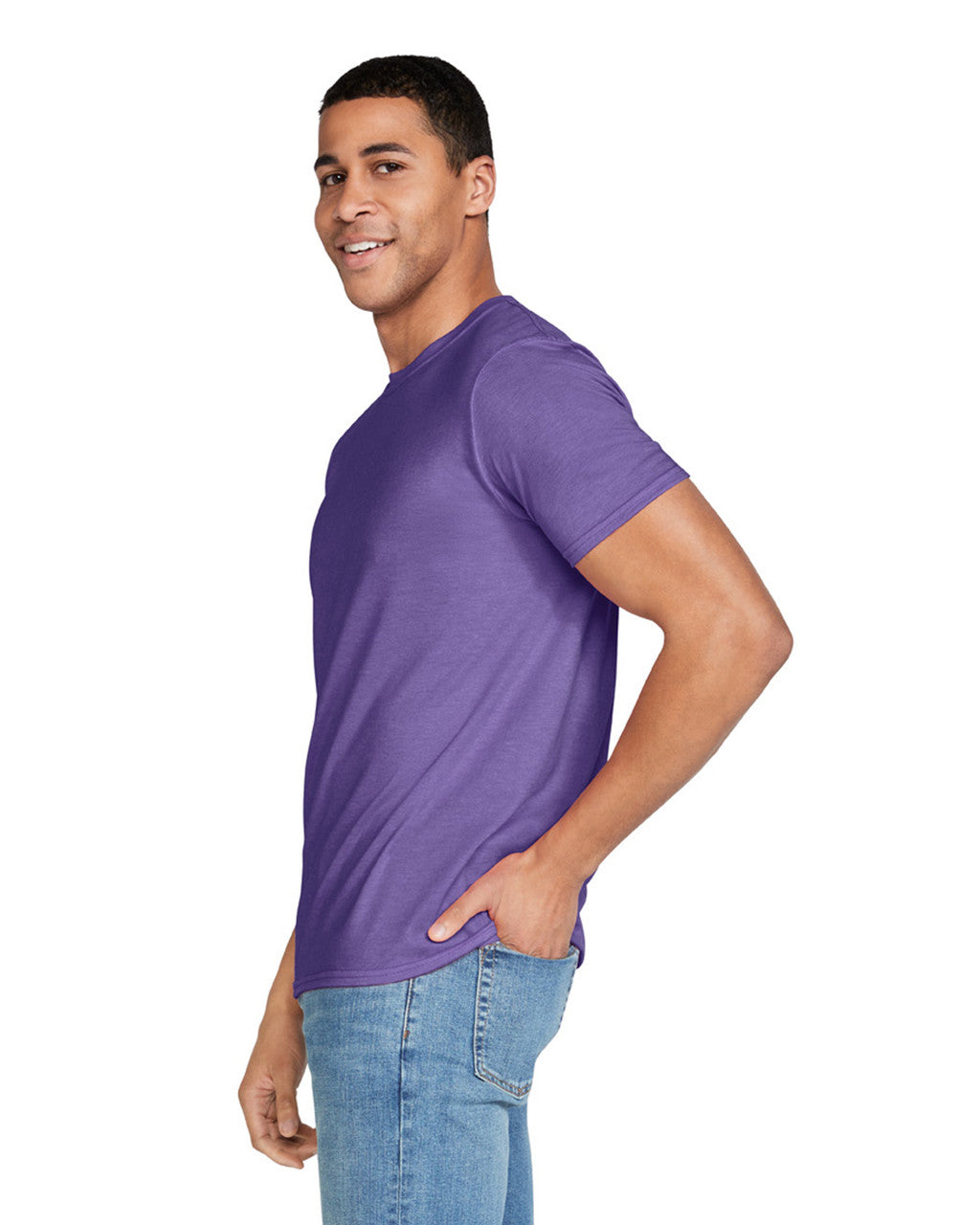 Gildan G640 Softstyle T-Shirt - Heather Purple - model side