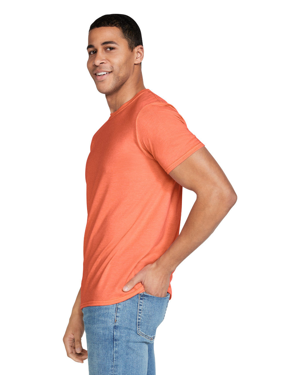 Gildan G640 Softstyle T-Shirt - Heather Orange - model side