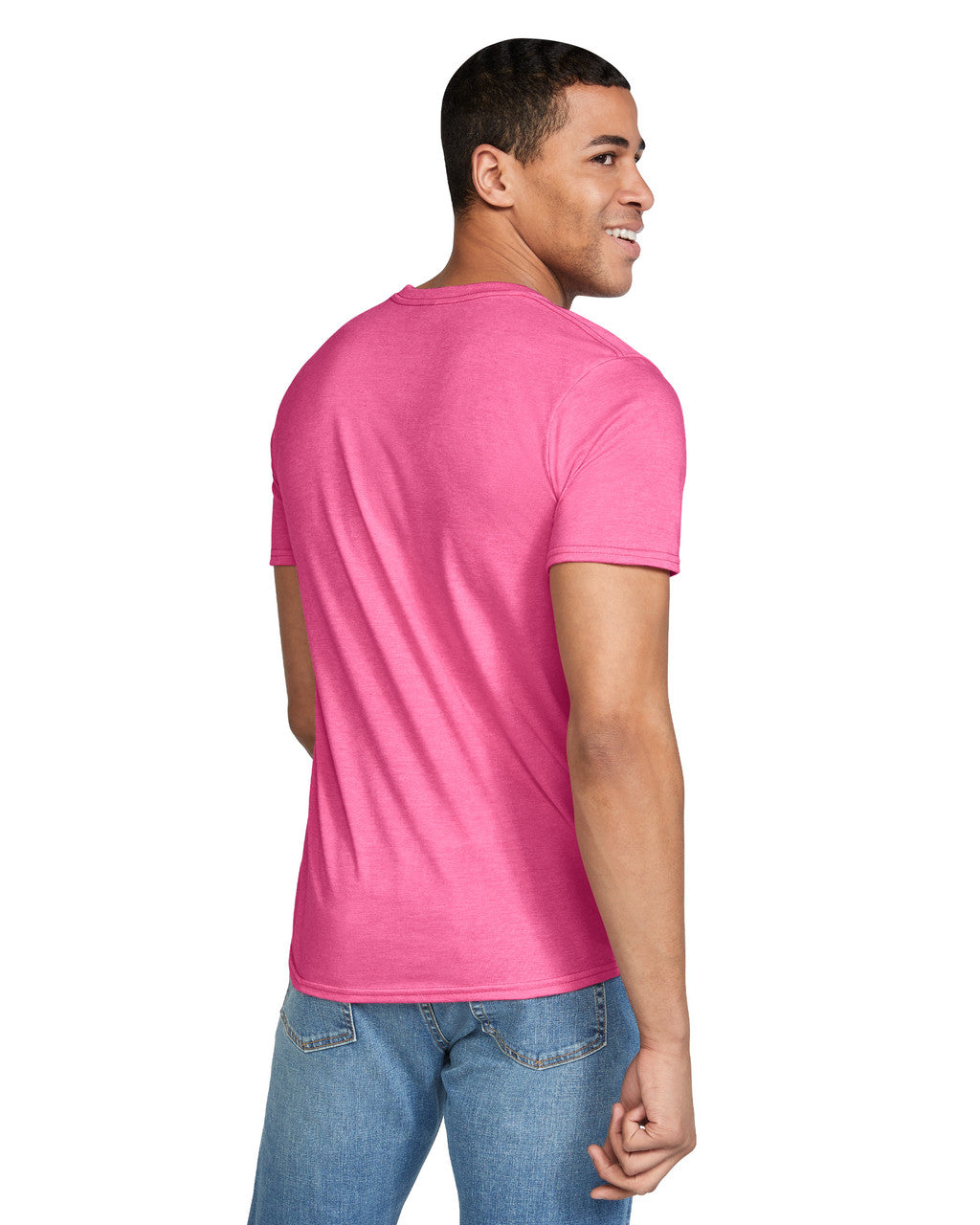 Gildan G640 Softstyle T-Shirt - Heather Heliconia - model back