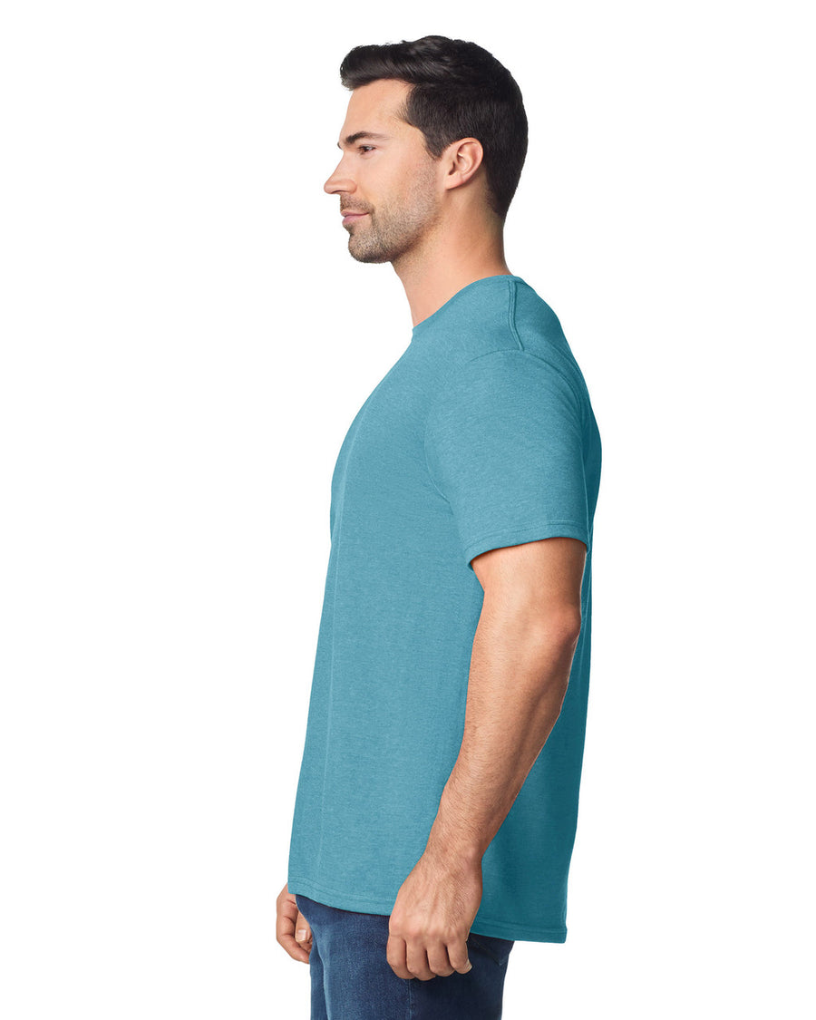 Gildan G640 Softstyle T-Shirt - Heather Galapagos Blue - model side
