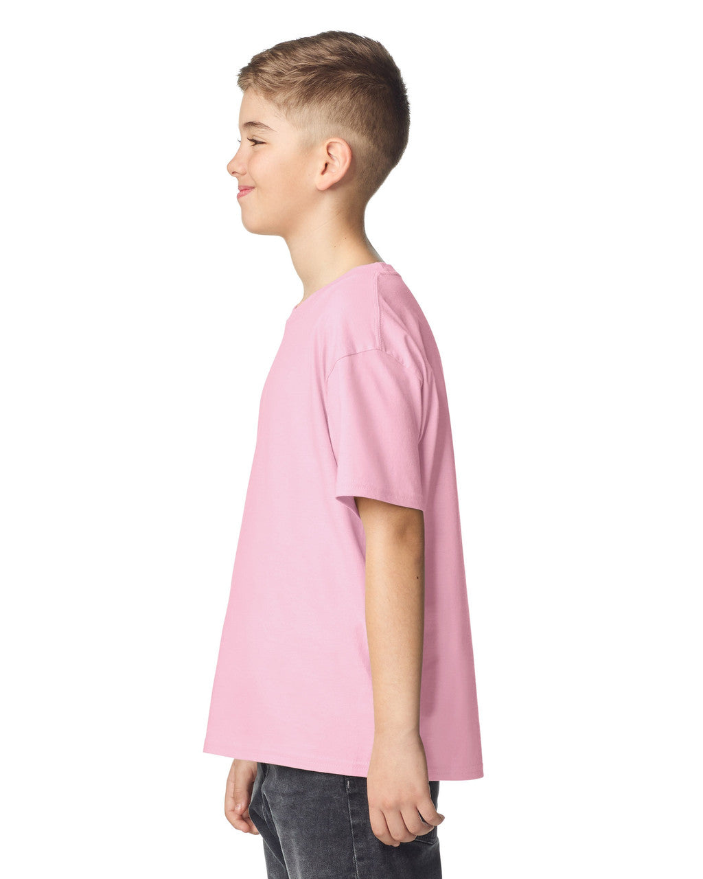Gildan 64000B Youth Softstyle T-Shirt - Light Pink - model side