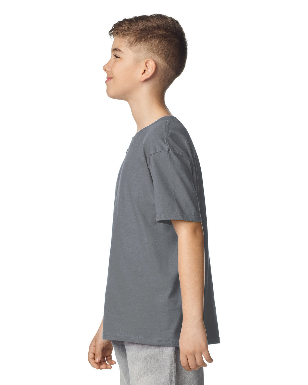 Gildan 64000B Youth Softstyle T-Shirt - Charcoal - model side