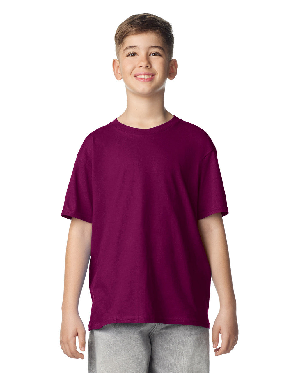 Gildan 64000B Youth Softstyle T-Shirt - Maroon - model front
