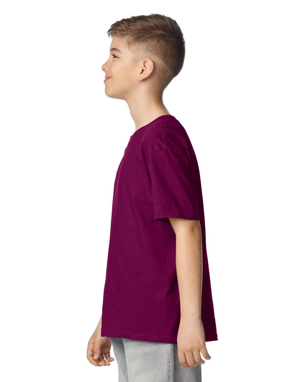 Gildan 64000B Youth Softstyle T-Shirt - Maroon - model side