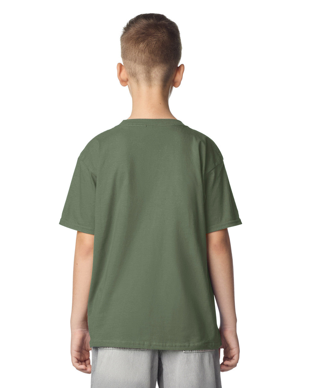 Gildan 64000B Youth Softstyle T-Shirt - Military Green - model back