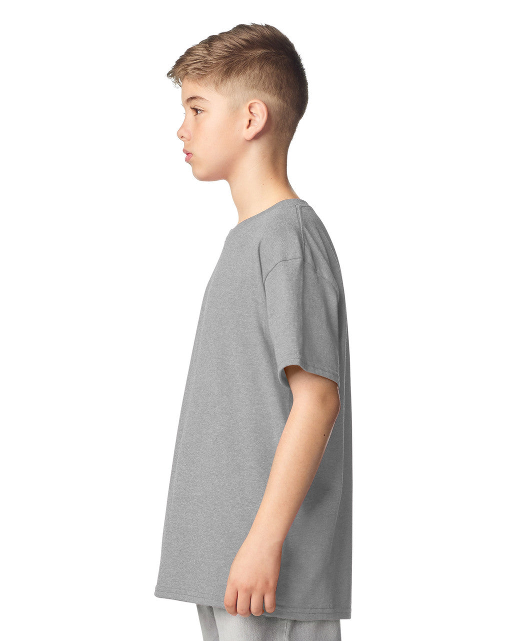 Gildan 64000B Youth Softstyle T-Shirt - Sport Grey - model side