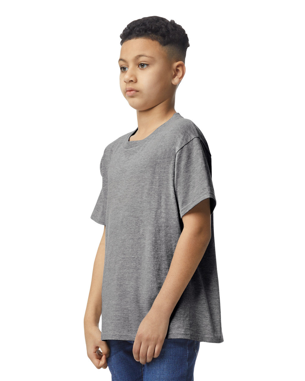 Gildan 64000B Youth Softstyle T-Shirt - Graphite Heather - model side