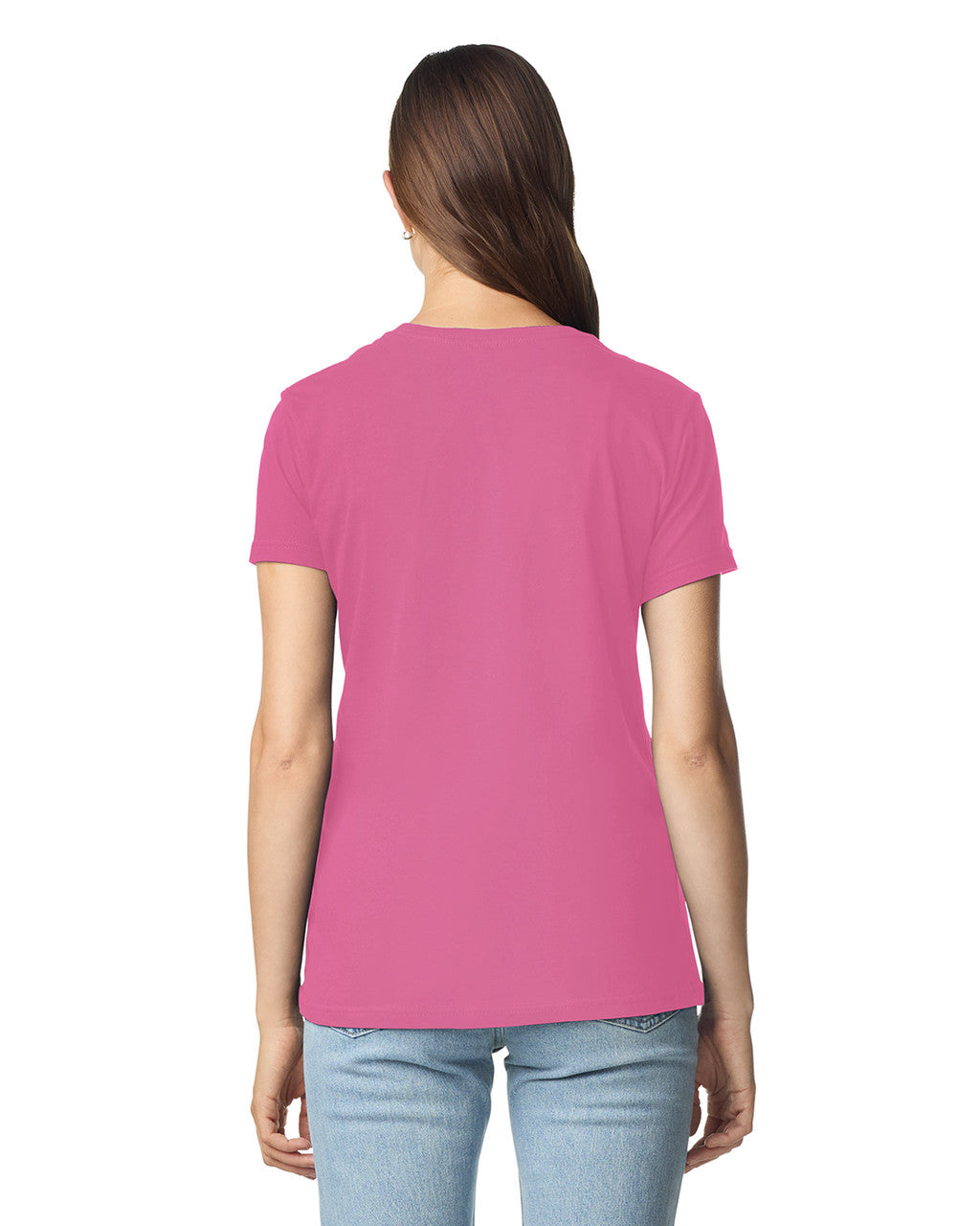 Gildan 64000L Women's Softstyle T-Shirt - Azalea - model back