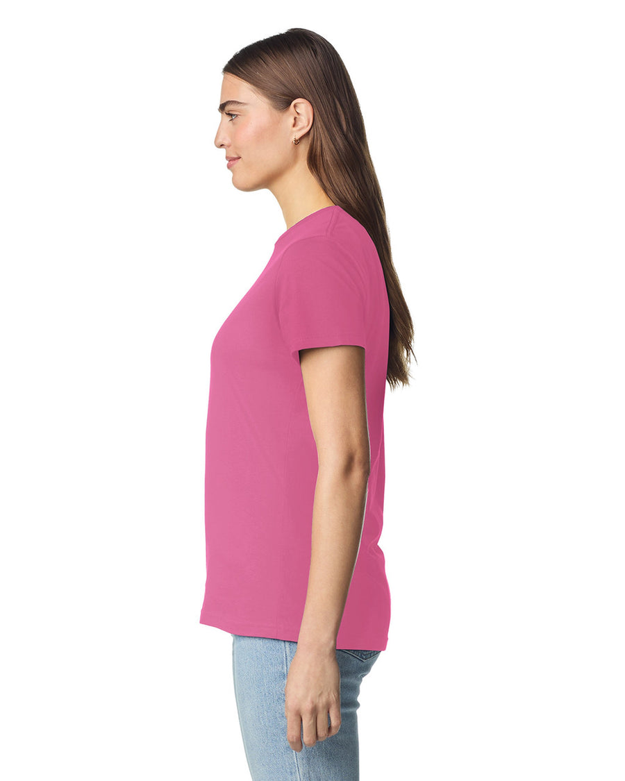 Gildan 64000L Women's Softstyle T-Shirt - Azalea - model side