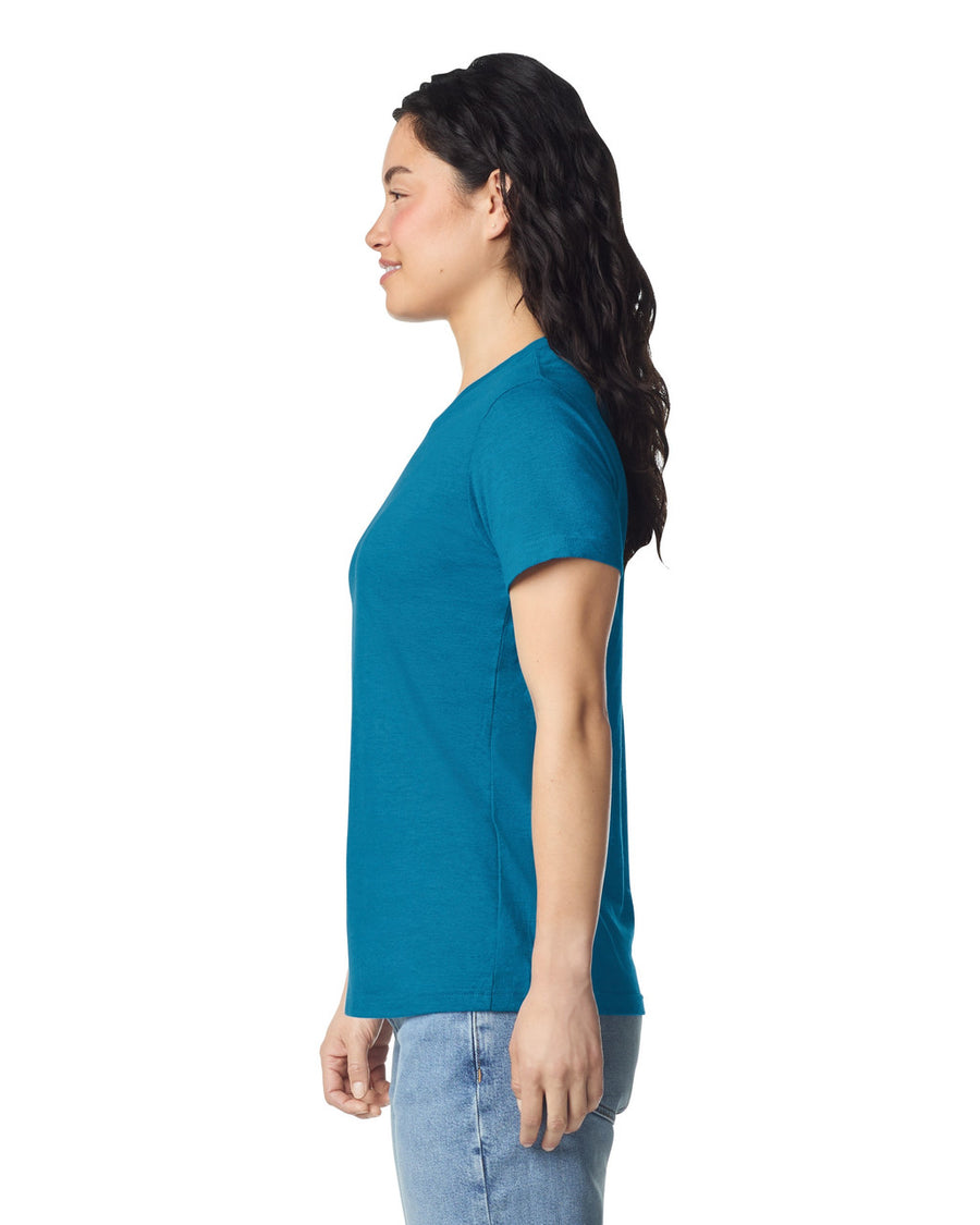 Gildan 64000L Women's Softstyle T-Shirt - Antique Sapphire - model side