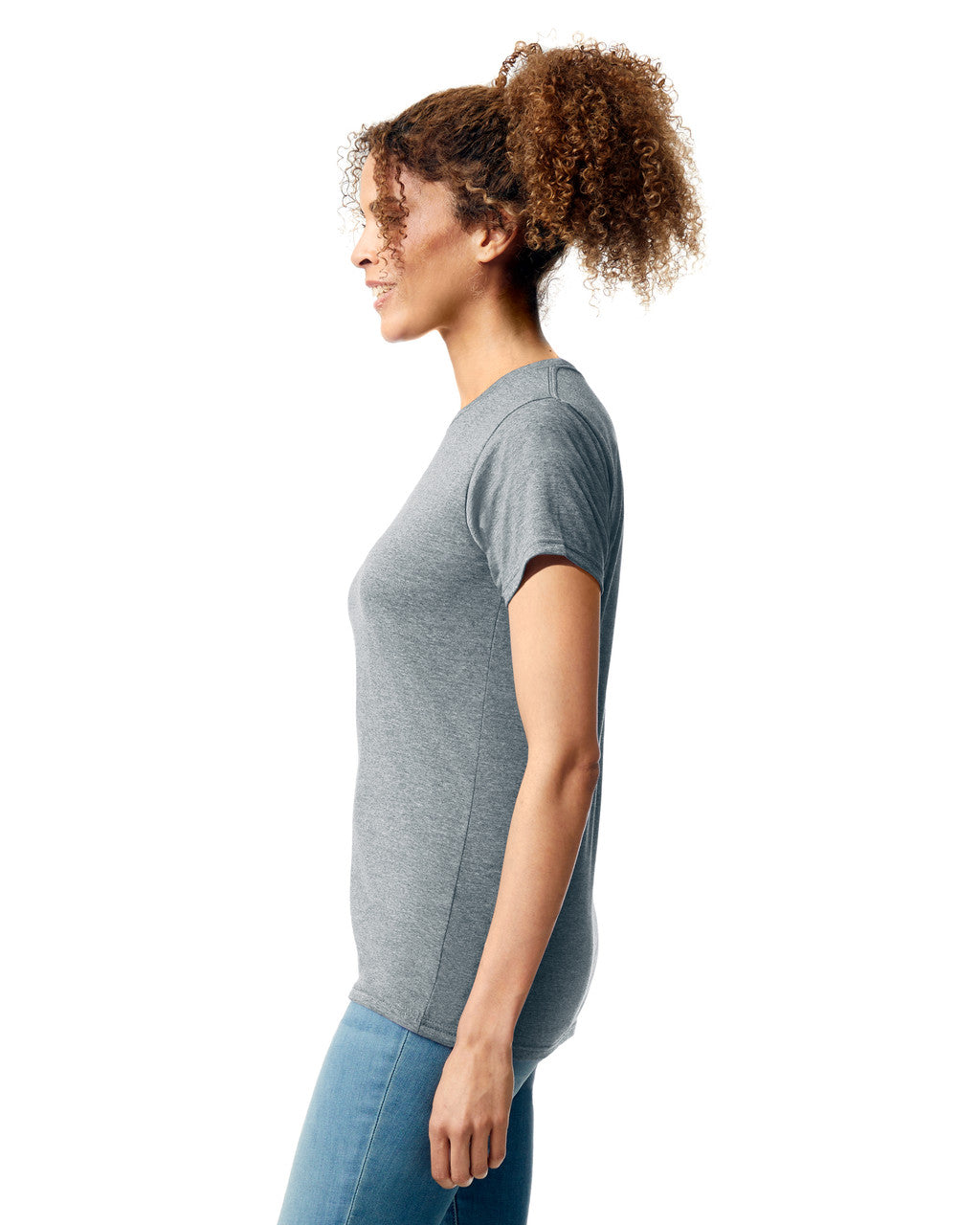 Gildan 64000L Women's Softstyle T-Shirt - Sport Grey - model side