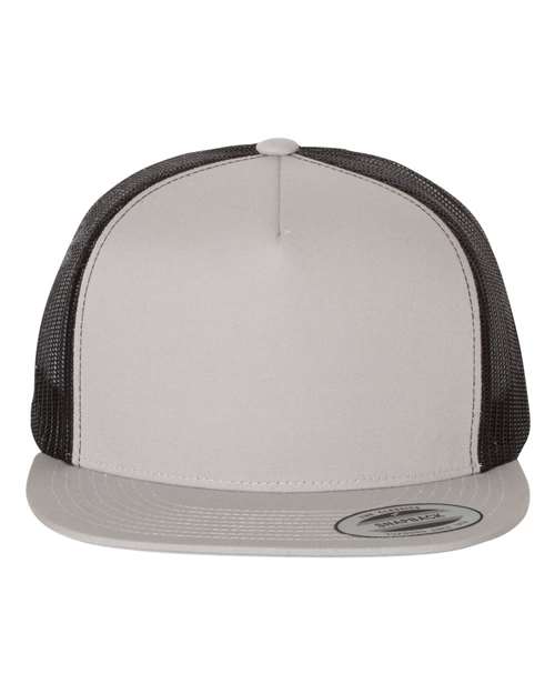 Yupoong 6006 Classic Five-Panel Trucker Cap - Silver/ Black - front