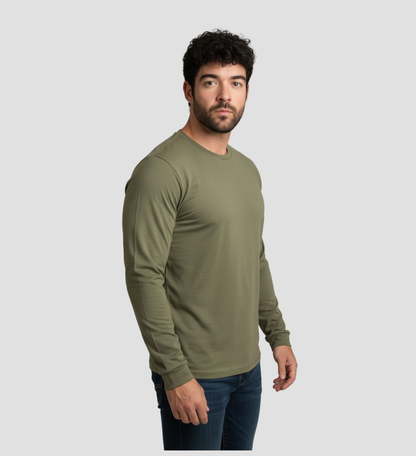 Classic Crew Long Sleeve T-Shirt in Military Green, front view