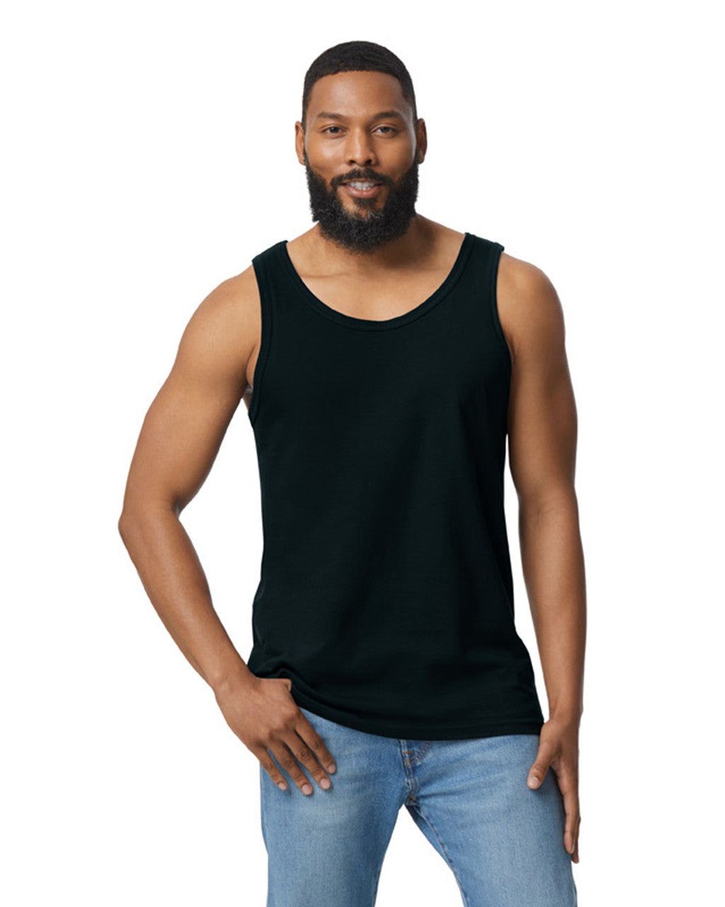 Gildan 64200 Unisex Softstyle Tank Top - Black - model front