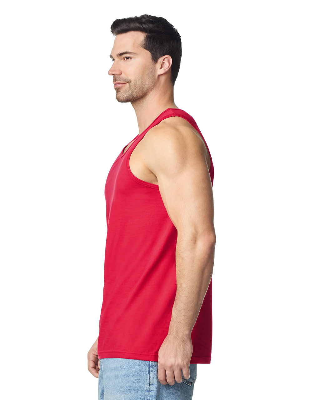 Gildan 64200 Unisex Softstyle Tank Top - Red - model side