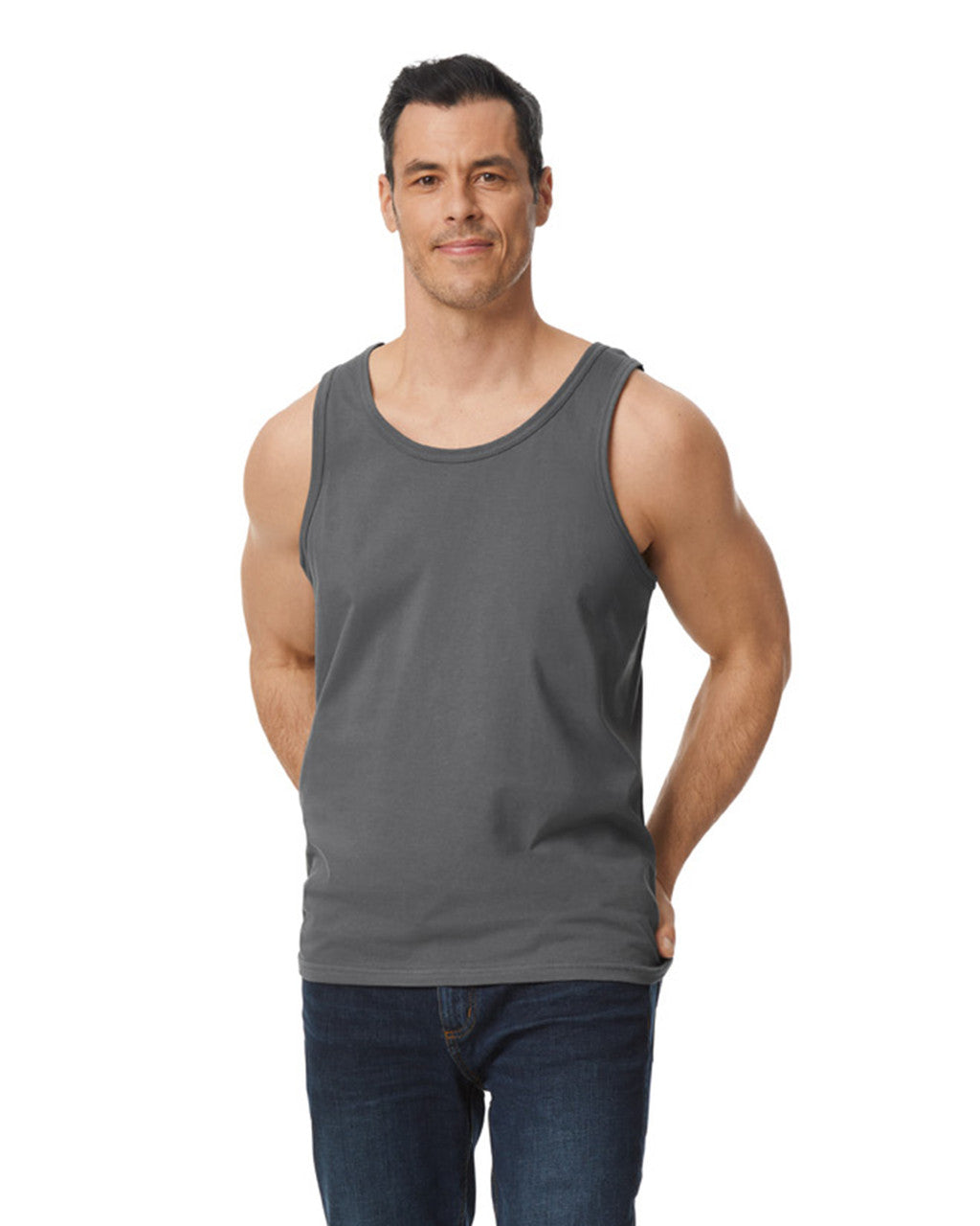 Gildan 64200 Unisex Softstyle Tank Top - Charcoal - model front