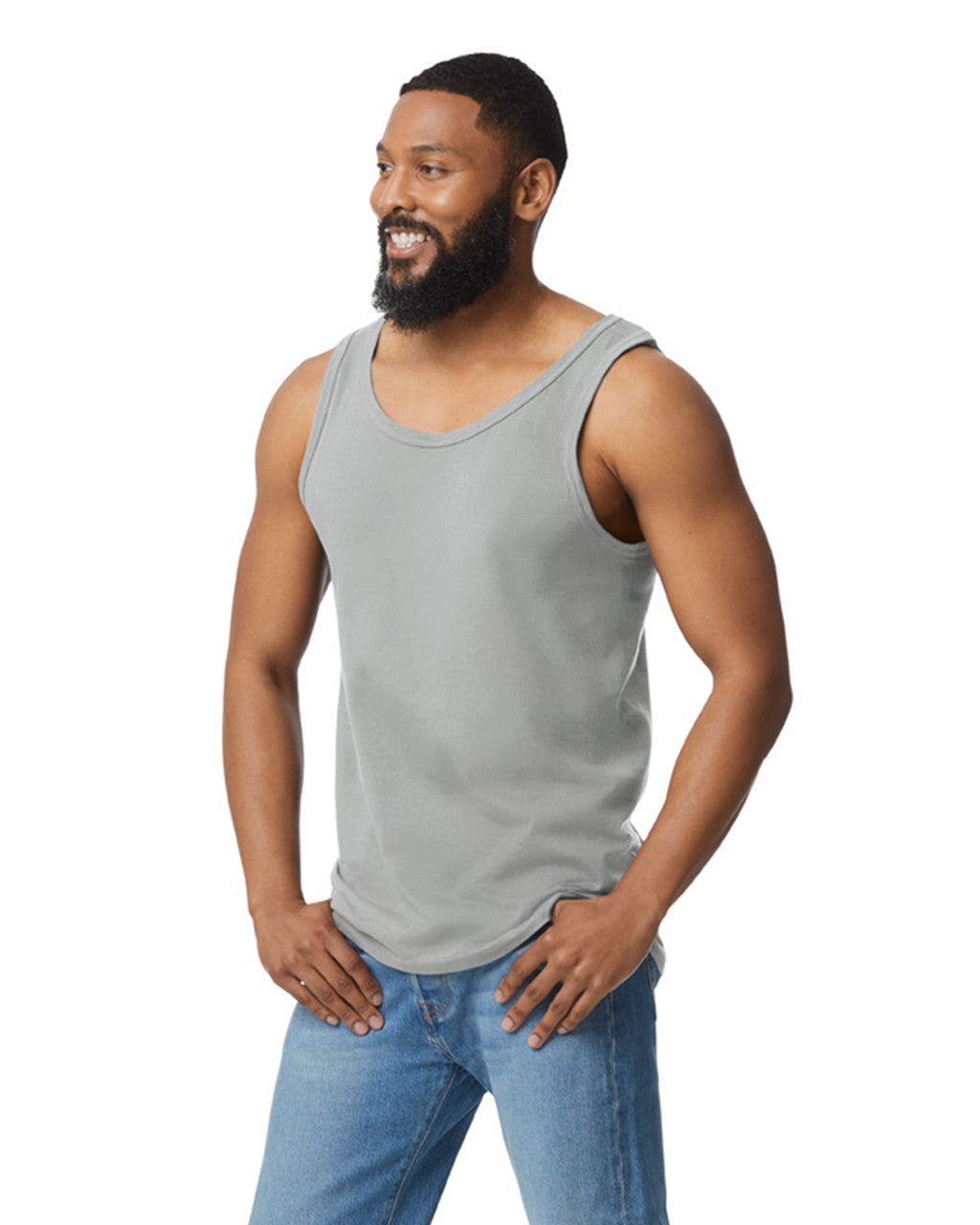 Gildan 64200 Unisex Softstyle Tank Top - Sport Grey - model side