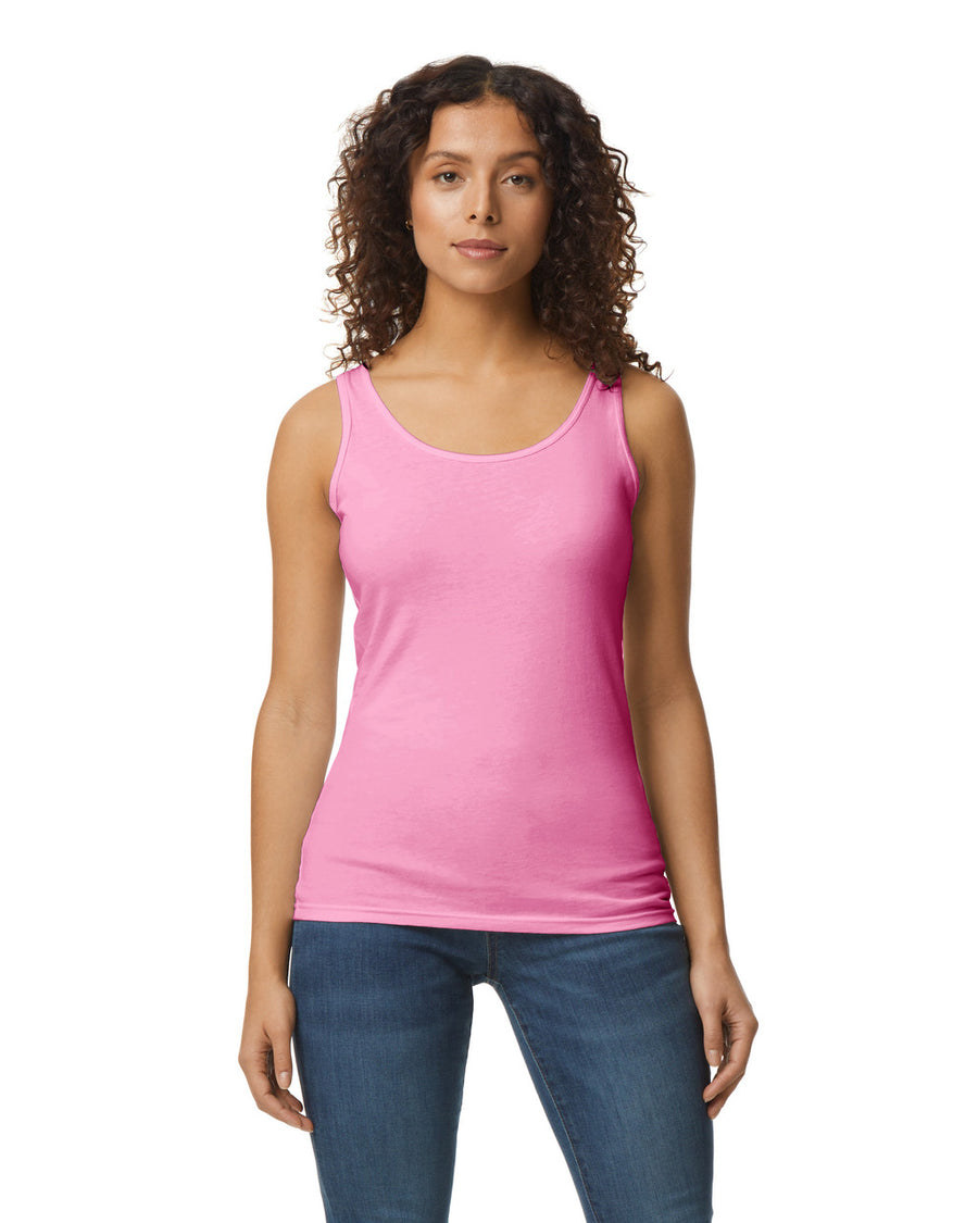 Gildan 64200L Women's Softstyle Tank Top - Azalea - model front