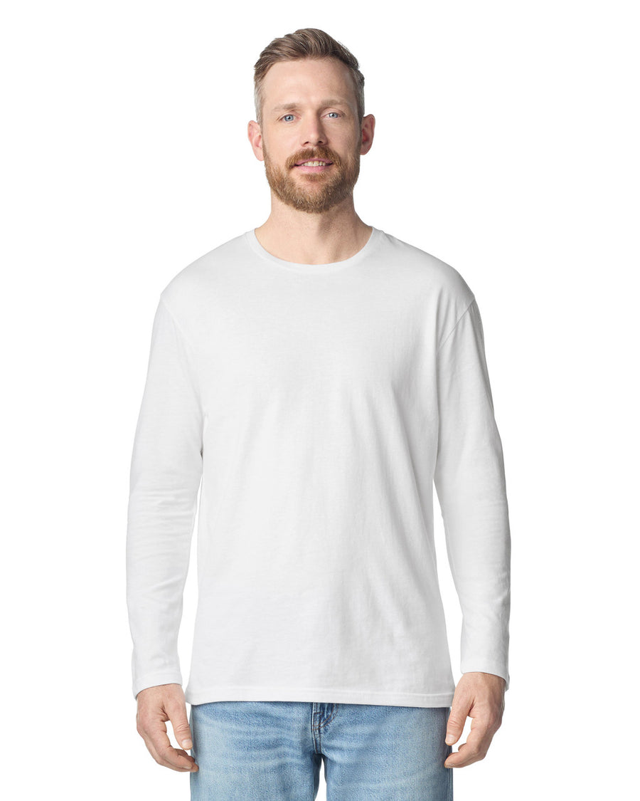 Gildan 64400 Unisex Softstyle Long Sleeve T-Shirt - White - model front