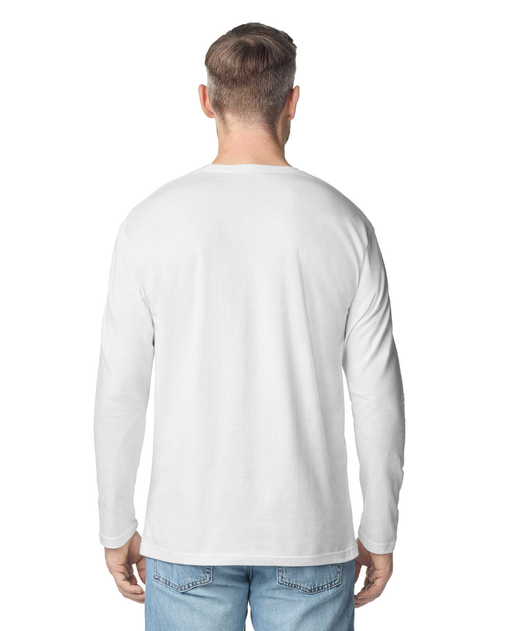 Gildan 64400 Unisex Softstyle Long Sleeve T-Shirt - White - model back