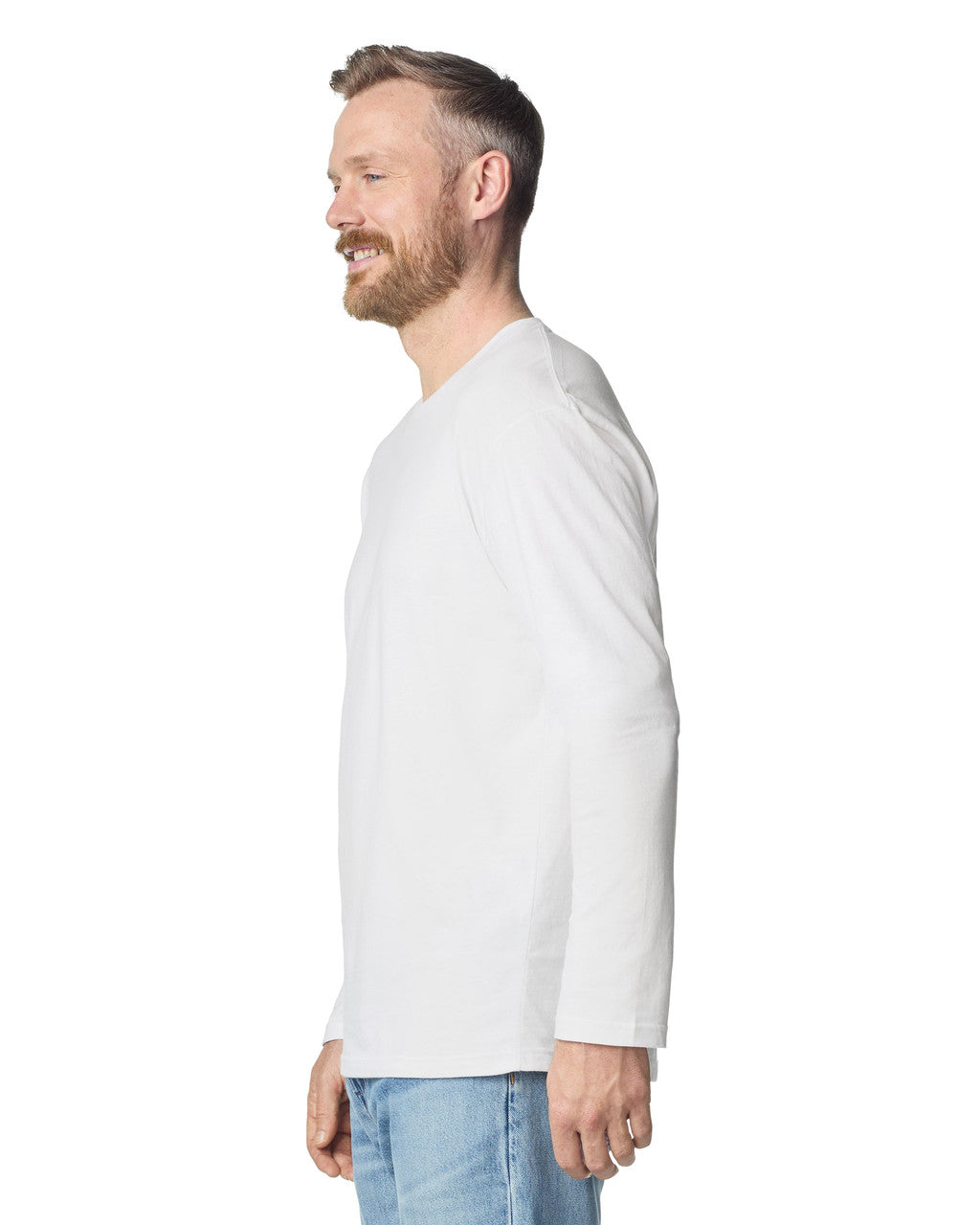 Gildan 64400 Unisex Softstyle Long Sleeve T-Shirt - White - model side