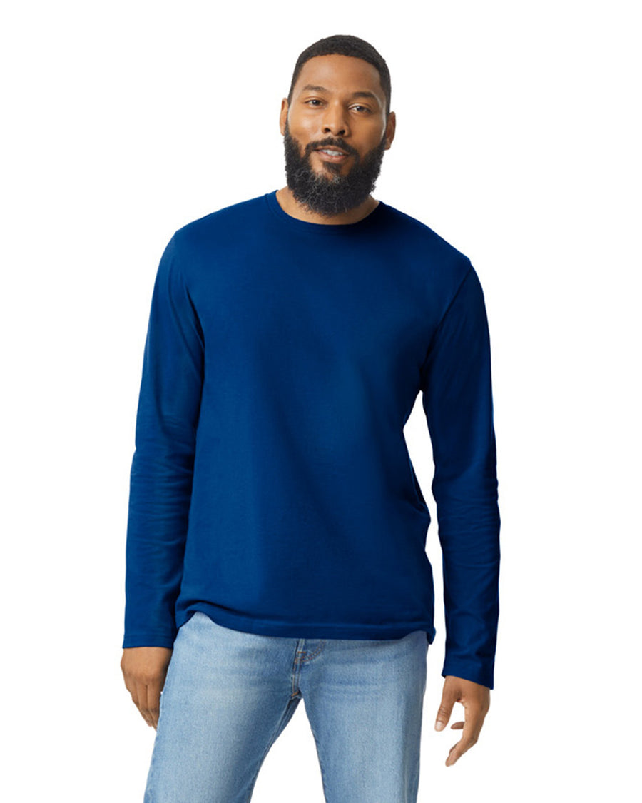 Gildan 64400 Unisex Softstyle Long Sleeve T-Shirt - Navy - model front