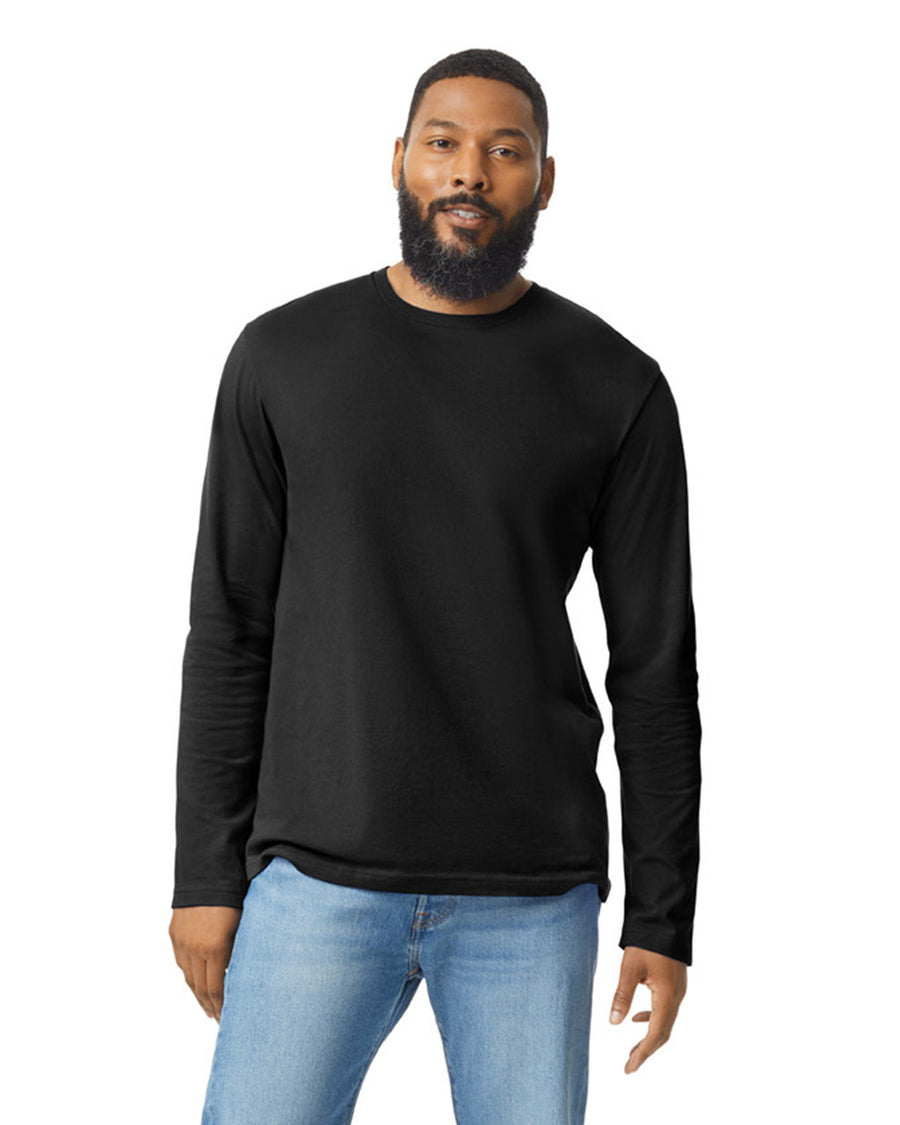 Gildan 64400 Unisex Softstyle Long Sleeve T-Shirt - Black - model front