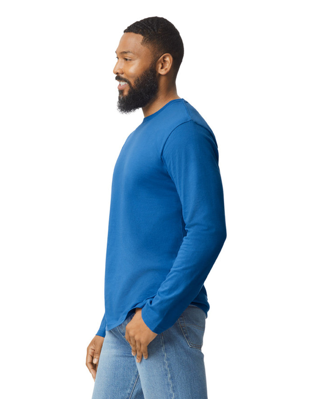 Gildan 64400 Unisex Softstyle Long Sleeve T-Shirt - Royal - model side