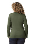 Gildan 64400 Unisex Softstyle Long Sleeve T-Shirt - Military Green - model back
