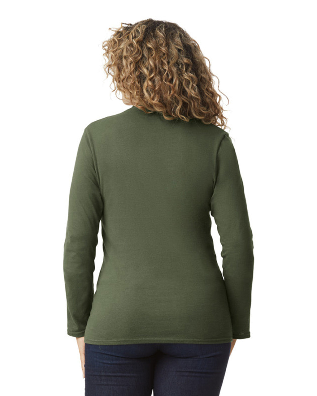 Gildan 64400 Unisex Softstyle Long Sleeve T-Shirt - Military Green - model back