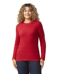 Gildan 64400 Unisex Softstyle Long Sleeve T-Shirt - Cherry Red - model front